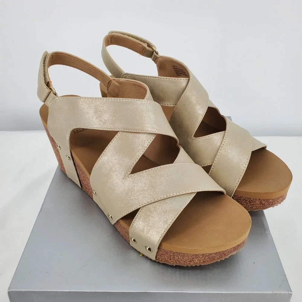 Volatile Tory Gold Metallic Platform Wedge Sandals Womens Size 11 Slingback New